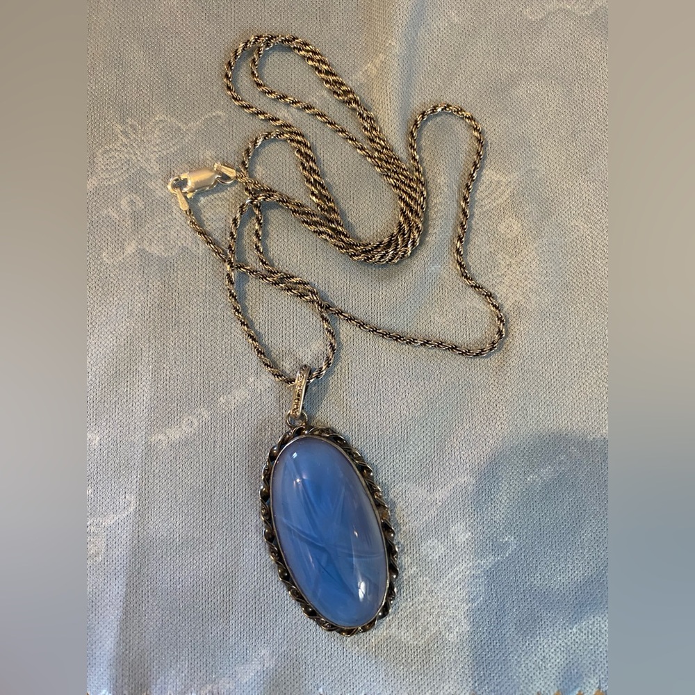 Created baby blue sapphire silver necklace with 22 inch chain